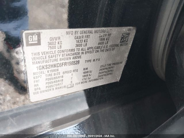 1GKS2HKC6FR156528 GMC Yukon Xl 1500 Slt