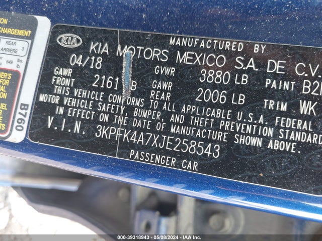 KIA FORTE LX 2018 3KPFK4A7XJE258543 Image 9