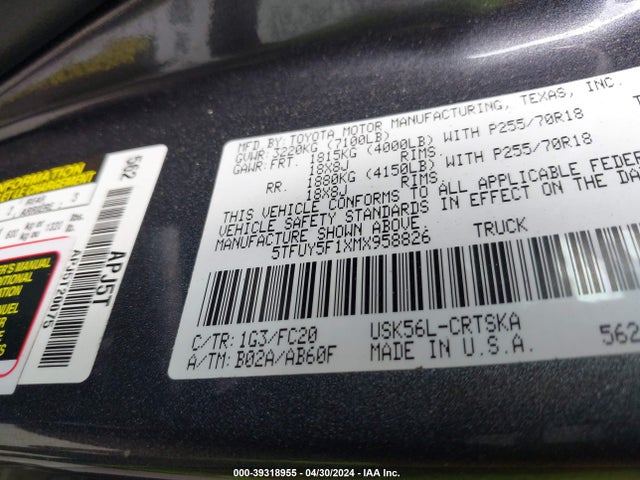 Toyota Tundra Sr5 2021 5TFUY5F1XMX958826 Image 9