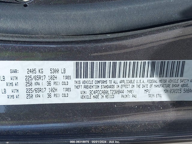 Dodge Journey Se Value 2020 3C4PDCAB0LT230844 Image 9