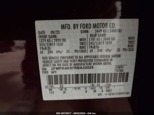 2FMPK4K97RBA32026 Ford Edge Titanium