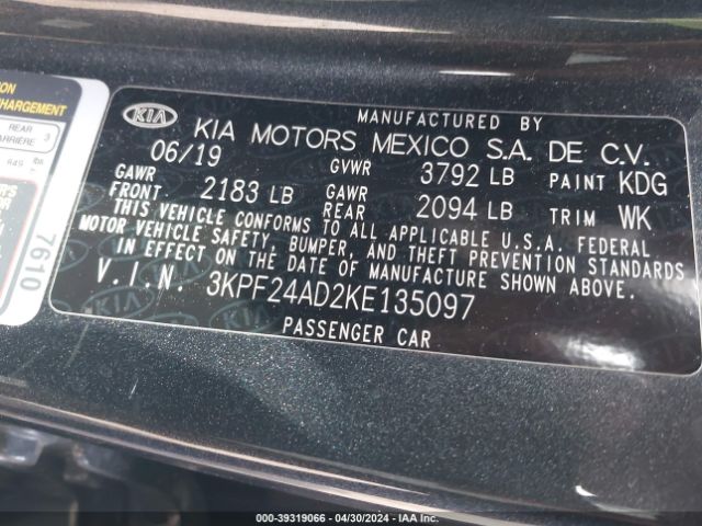 3KPF24AD2KE135097 KIA Forte Lxs