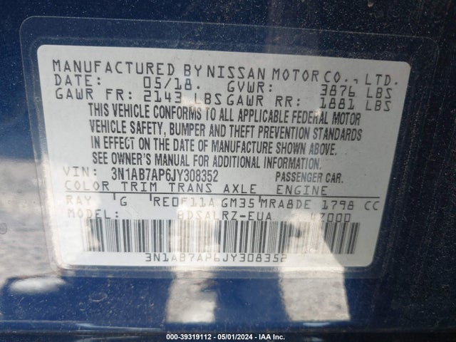 Nissan SENTRA SR 2018 3N1AB7AP6JY308352 Image 9