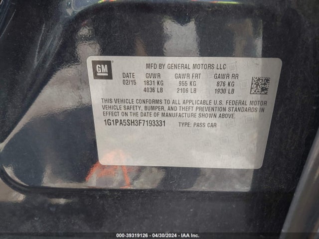 Chevrolet Cruze Ls Auto 2015 1G1PA5SH3F7193331 Image 9
