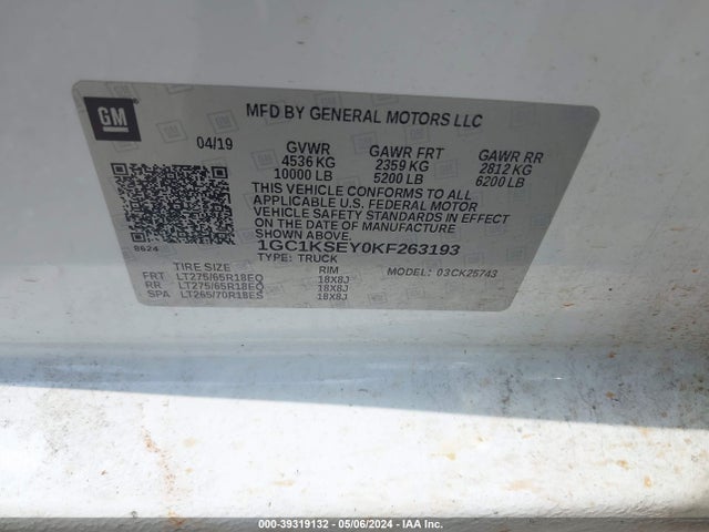 Chevrolet Silverado 2500hd Lt 2019 1GC1KSEY0KF263193 Image 9