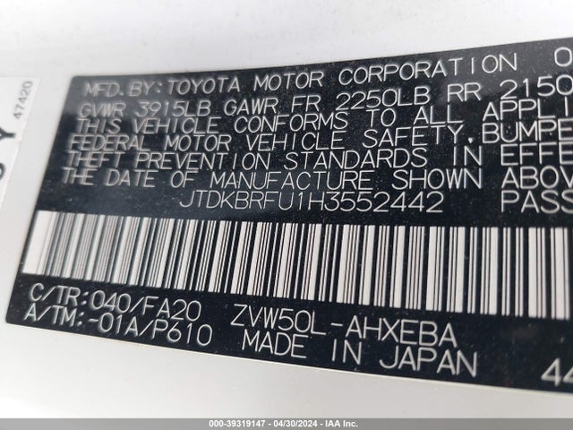 Toyota Prius Two 2017 JTDKBRFU1H3552442 Image 9