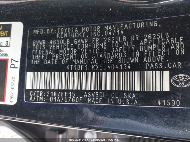 Toyota CAMRY SE 2014 4T1BF1FKXEU404134 Image 9