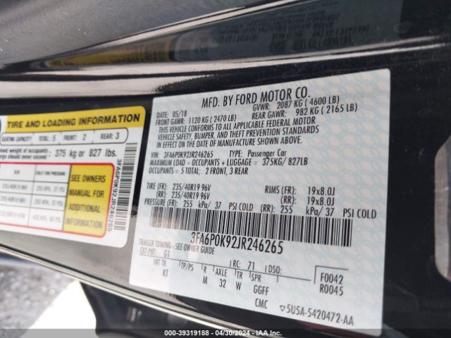 2018 FORD FUSION 3FA6P0K92JR246265 Photo 8
