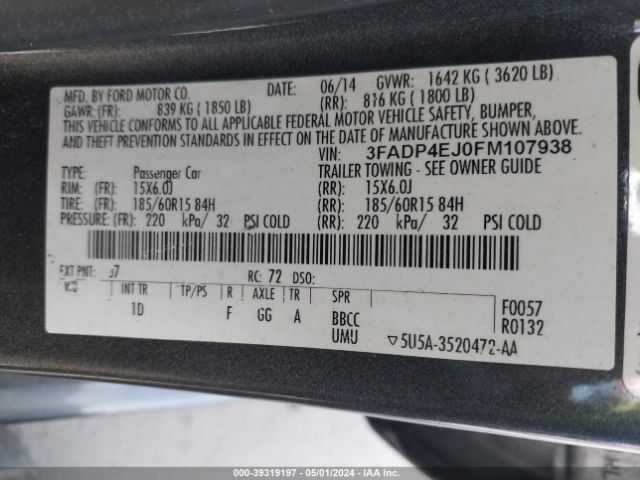 3FADP4EJ0FM107938 Ford FIESTA SE