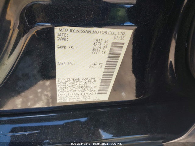 Nissan Altima 2.5 Sr 2016 1N4AL3AP5GN334021 Image 9