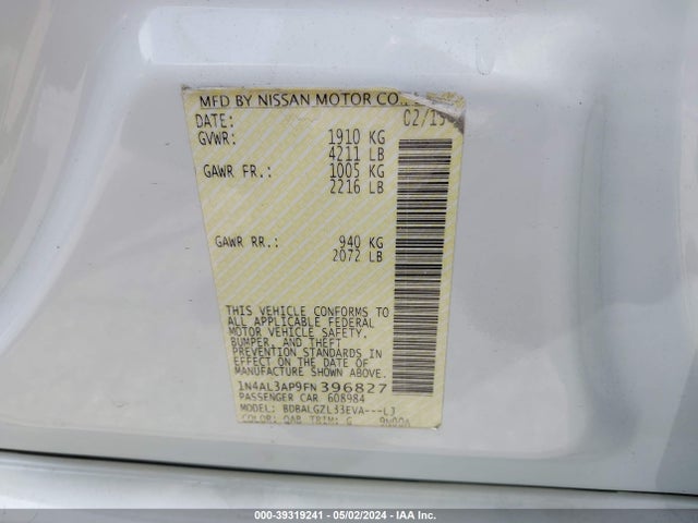 Nissan Altima 2.5 S 2015 1N4AL3AP9FN396827 Image 9