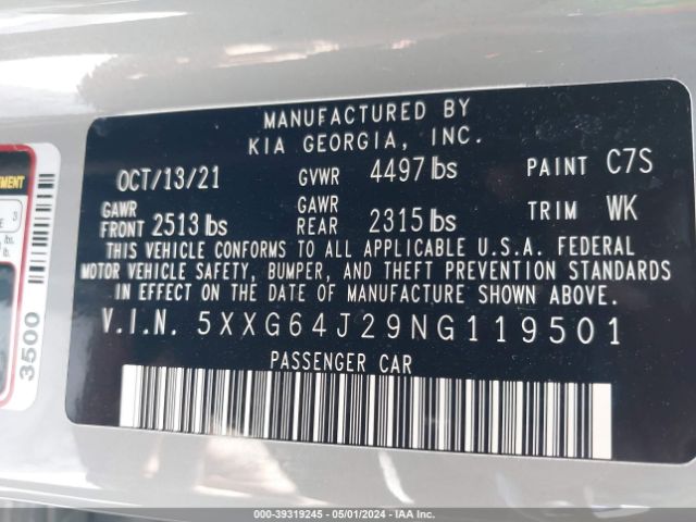 5XXG64J29NG119501 KIA K5 Gt-line