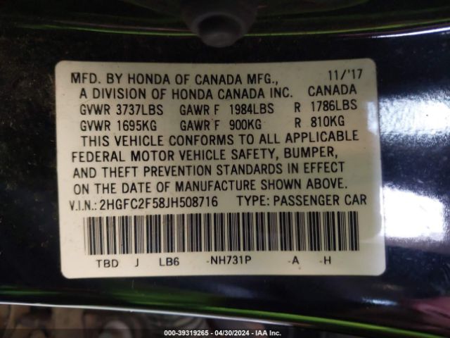 2HGFC2F58JH508716 Honda Civic Lx