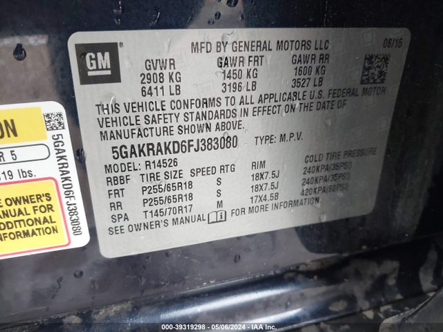 5GAKRAKD6FJ383080 Buick Enclave Convenience