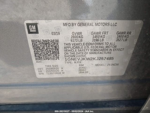 1GNEVJKW2KJ257485 Chevrolet Traverse Rs