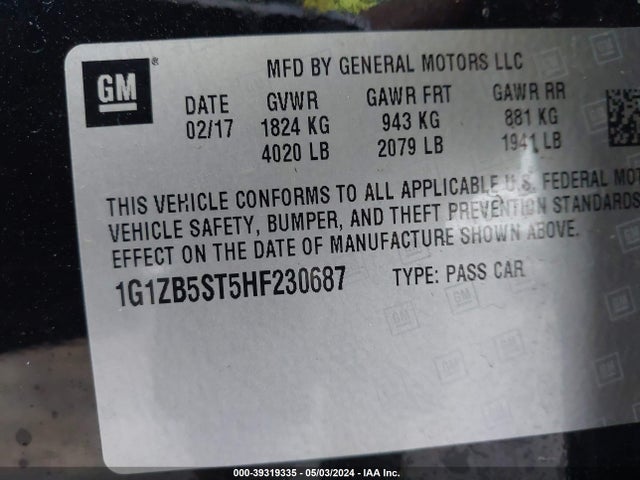 Chevrolet MALIBU LS 2017 1G1ZB5ST5HF230687 Image 9