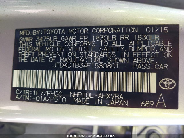 Toyota Prius C One 2015 JTDKDTB34F1580801 Image 9