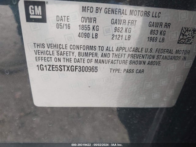Chevrolet MALIBU 1LT 2016 1G1ZE5STXGF300965 Image 9