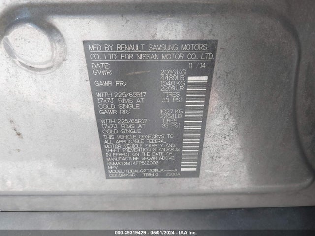 Nissan ROGUE SV 2015 KNMAT2MT4FP512002 Image 9
