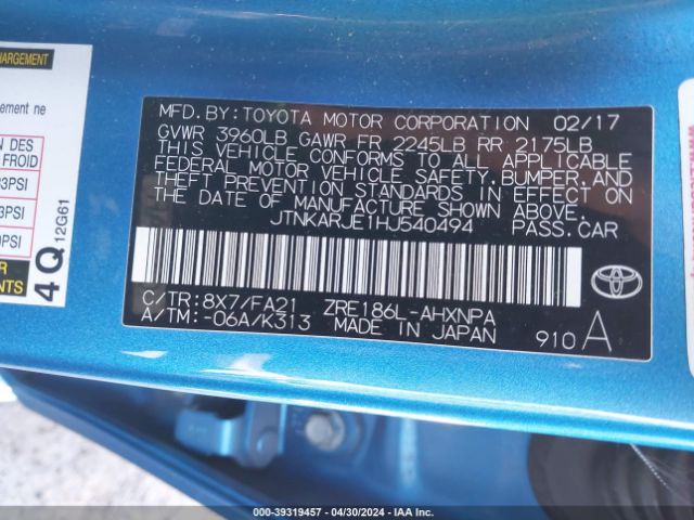 JTNKARJE1HJ540494 Toyota COROLLA IM
