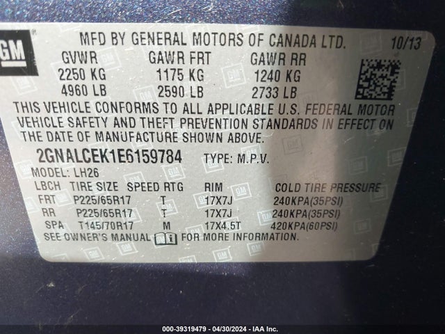 Chevrolet Equinox 2lt 2014 2GNALCEK1E6159784 Image 9