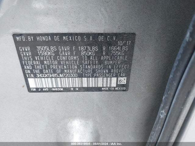 Honda FIT EX 2018 3HGGK5H85JM720300 Image 9