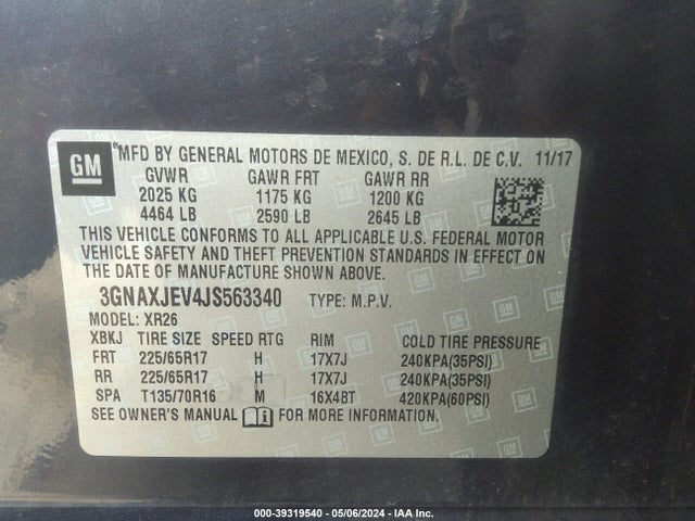Chevrolet EQUINOX LT 2018 3GNAXJEV4JS563340 Image 9