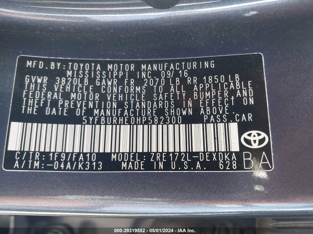 Toyota COROLLA L 2017 5YFBURHE0HP582300 Image 9