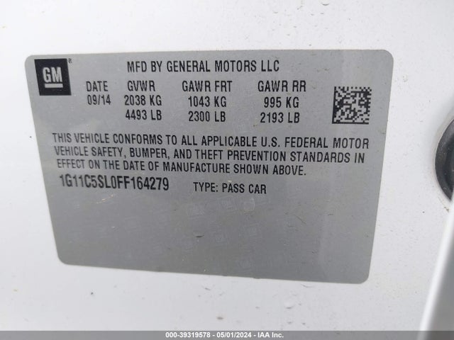 Chevrolet MALIBU 1LT 2015 1G11C5SL0FF164279 Image 9