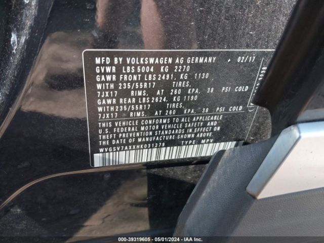 WVGSV7AXXHK031279 Volkswagen Tiguan 2.0t Wolfsburg Edition
