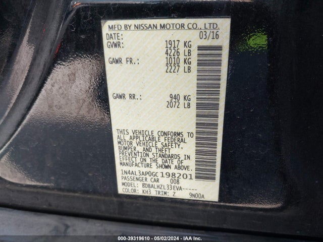 Nissan Altima 2.5 Sr 2016 1N4AL3AP0GC198201 Image 9