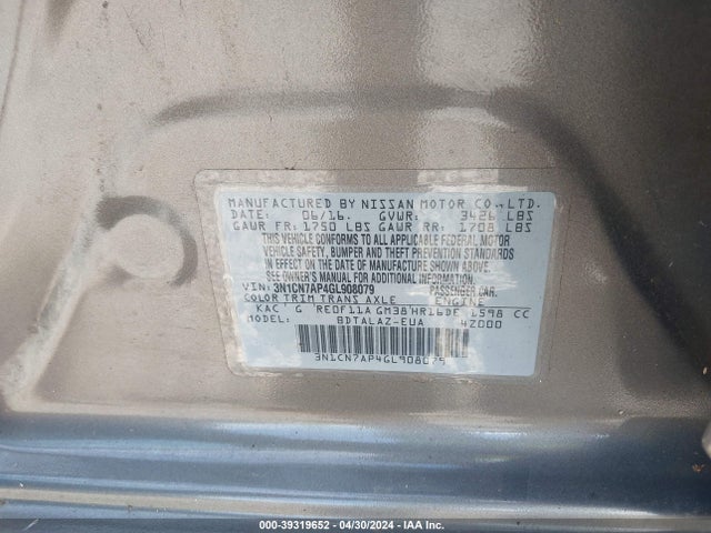 Nissan Versa 1.6 S+ 2016 3N1CN7AP4GL908079 Image 9