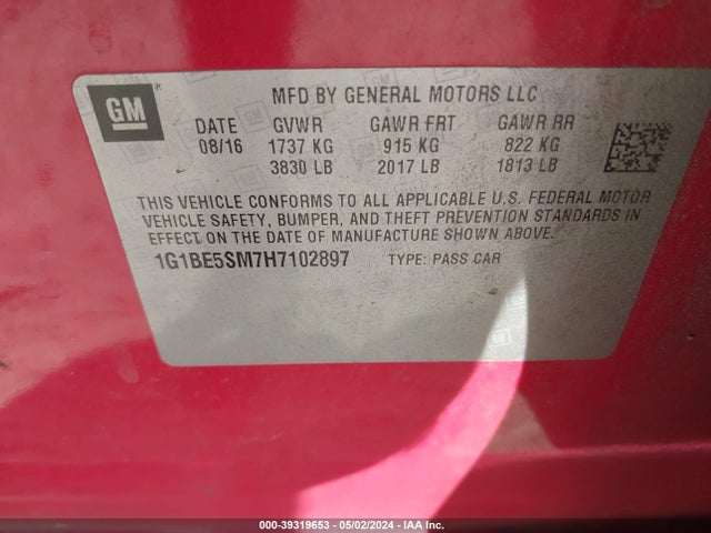 Chevrolet Cruze Lt Auto 2017 1G1BE5SM7H7102897 Image 9