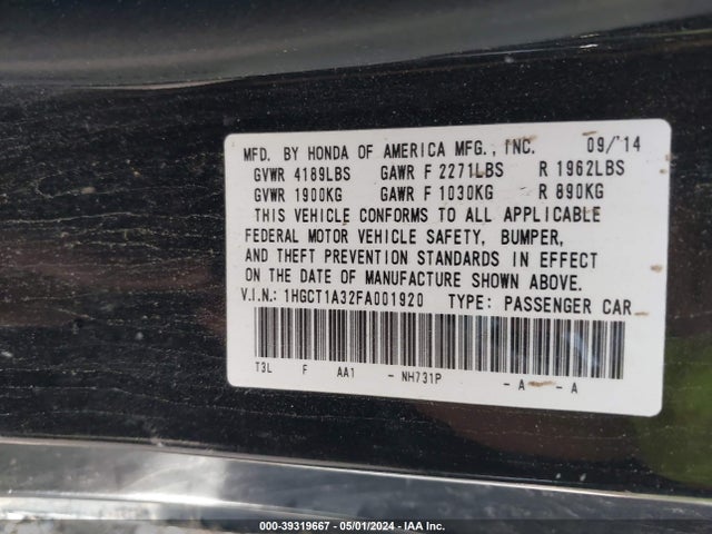 Honda Accord Lx-s 2015 1HGCT1A32FA001920 Image 9