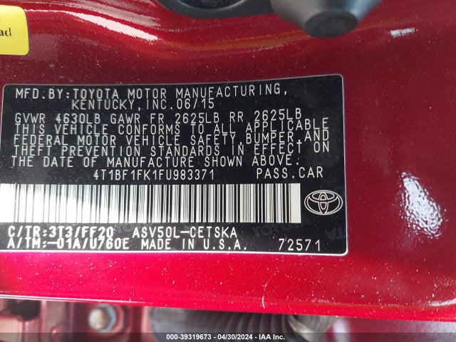 Toyota CAMRY SE 2015 4T1BF1FK1FU983371 Image 9