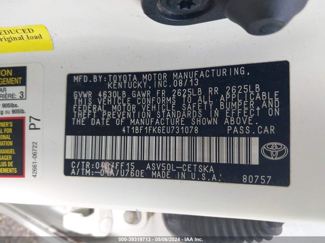 Toyota CAMRY SE 2014 4T1BF1FK6EU731078 Image 9