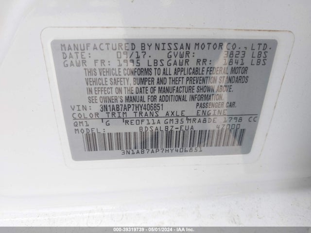 Nissan SENTRA S 2017 3N1AB7AP7HY406851 Image 9
