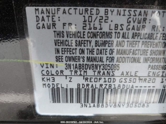 3N1AB8DV8NY305085 Nissan Sentra Sr Xtronic Cvt