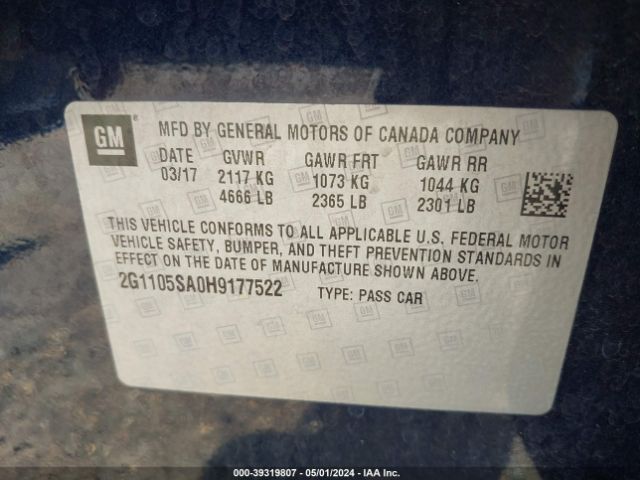 2G1105SA0H9177522 Chevrolet IMPALA 1LT