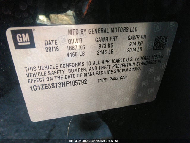 Chevrolet MALIBU 1LT 2017 1G1ZE5ST3HF105792 Image 9