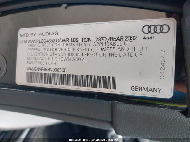WAUGNAF49HN006505 Audi A4 2.0t Premium