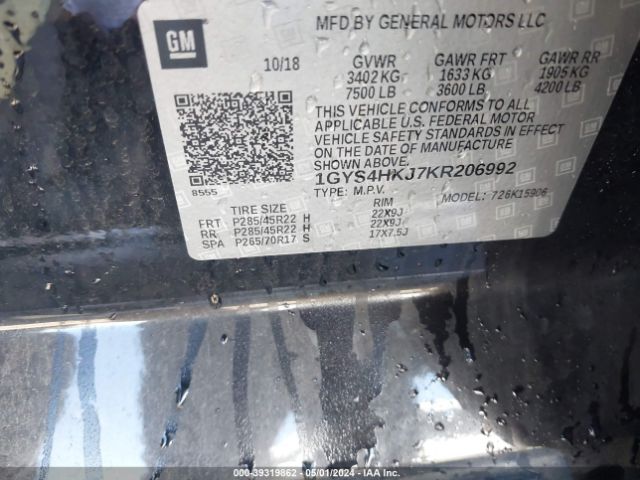 1GYS4HKJ7KR206992 Cadillac Escalade Esv Luxury