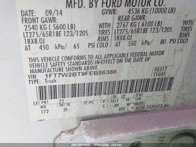 Ford F-250 Xlt 2015 1FT7W2BT9FEB56386 Image 9