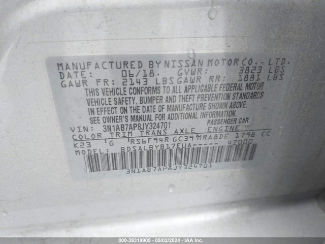 Nissan SENTRA S 2018 3N1AB7AP8JY324701 Image 9