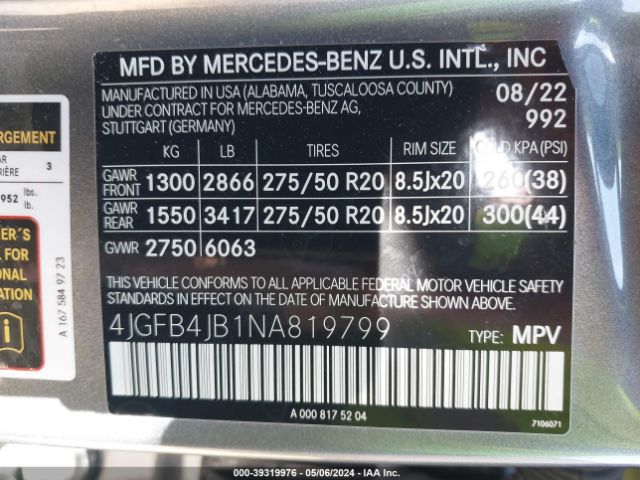4JGFB4JB1NA819799 Mercedes-Benz GLE 350