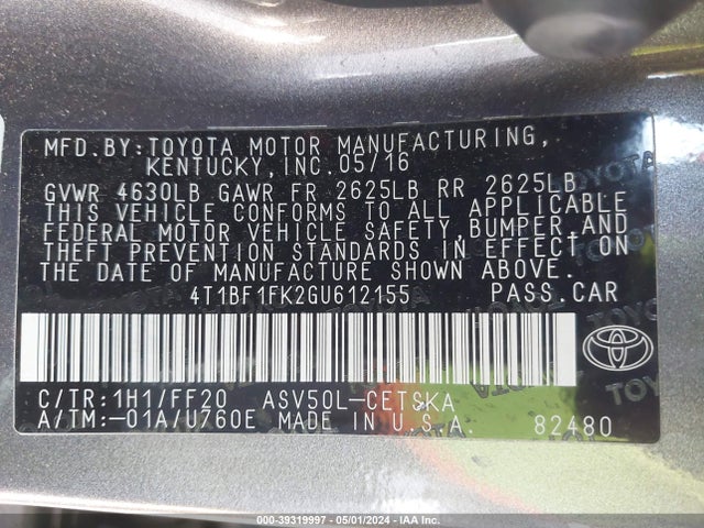 Toyota CAMRY SE 2016 4T1BF1FK2GU612155 Image 9