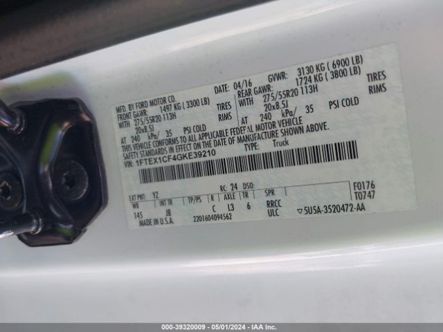 1FTEX1CF4GKE39210 Ford F-150 Xlt