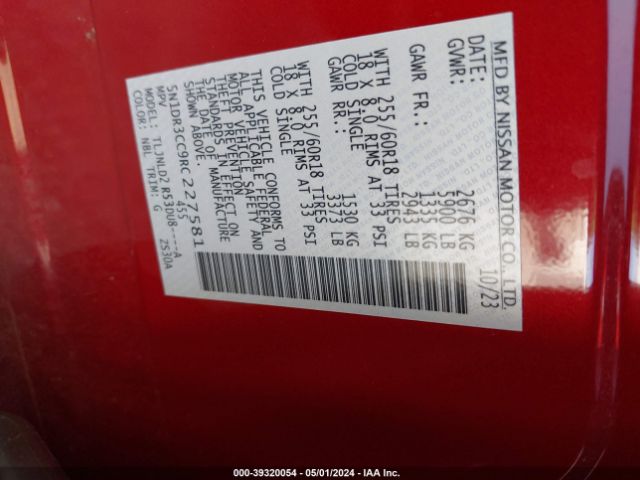 5N1DR3CC9RC227581 Nissan Pathfinder Sl 4wd