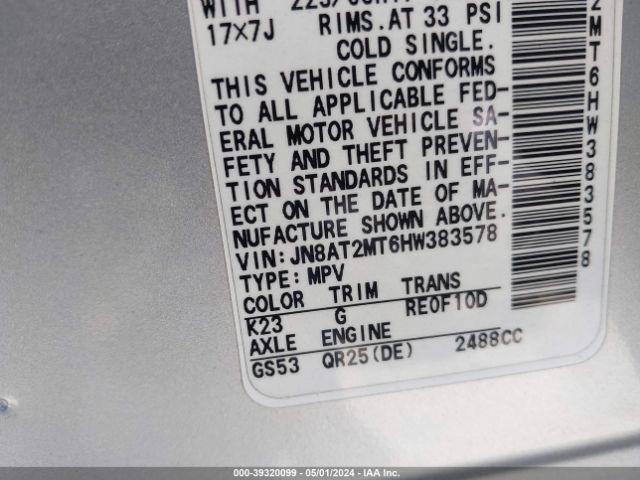 JN8AT2MT6HW383578 Nissan ROGUE S