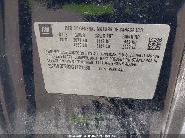 Chevrolet Impala Limited Lt 2016 2G1WB5E32G1121530 Image 9